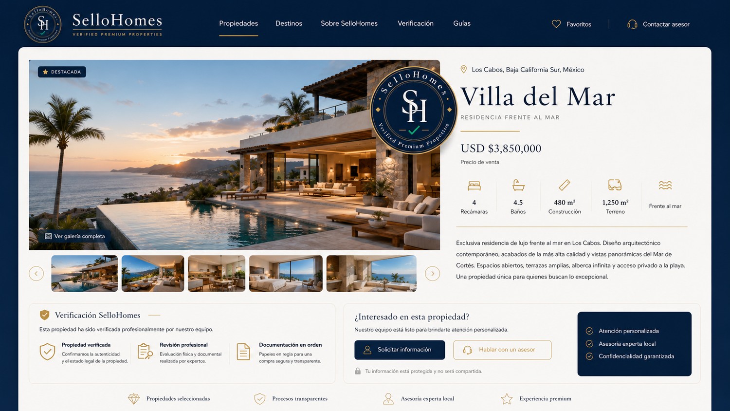 Ejemplo de ficha profesional de propiedad creada por SelloHomes